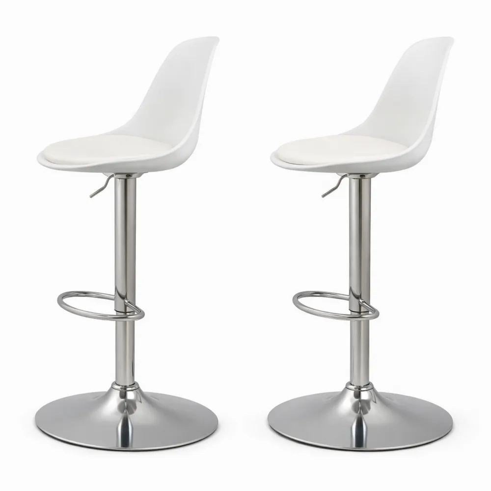 Tabourets de bar réglables avec dossier et repose-pieds, pivotants blancs