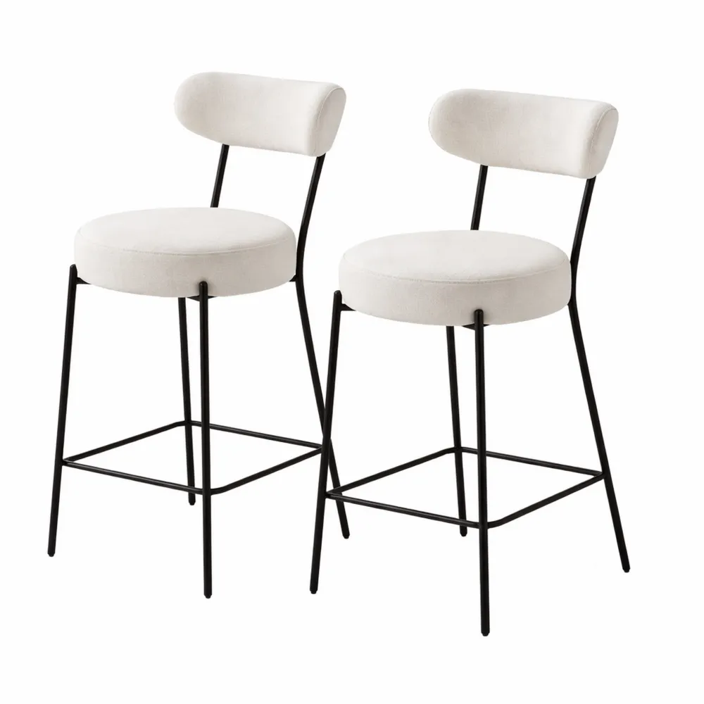 Chaise de Bar en Tissu Bouclette avec Dossier Courbé et Repose-Pieds