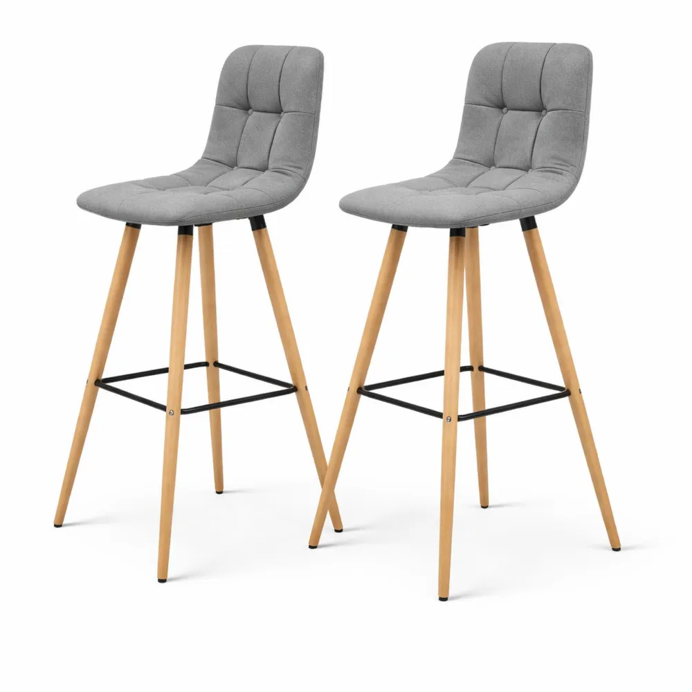 Paire de tabourets hauts modernes en bois avec dossier et repose-pieds - H 70,5 cm - Gris