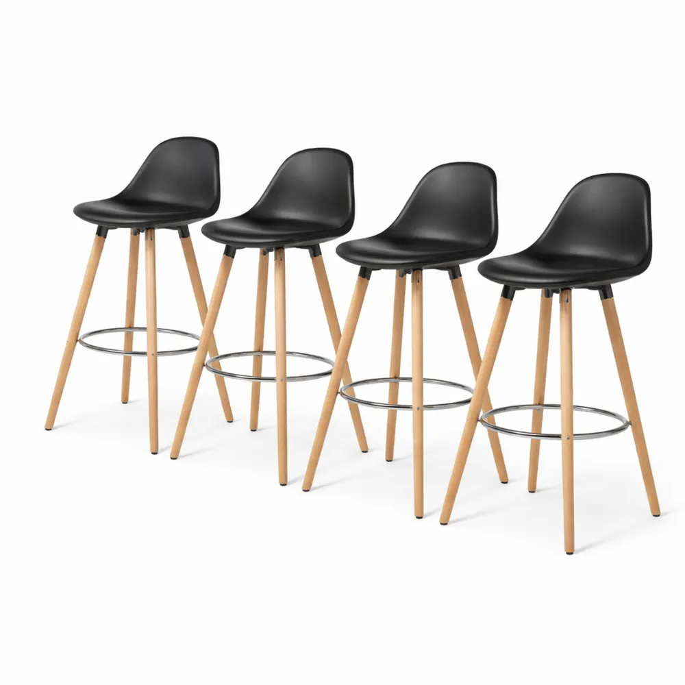 Lot de 4 chaises de bar modernes - hauteur 91 cm - bois et métal