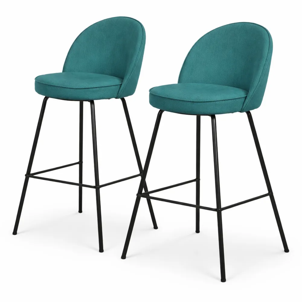 Lot de 2 Tabourets de Bar Bleu Pétrole 75 cm, Dossier et Repose-Pieds, Structure Métallique
