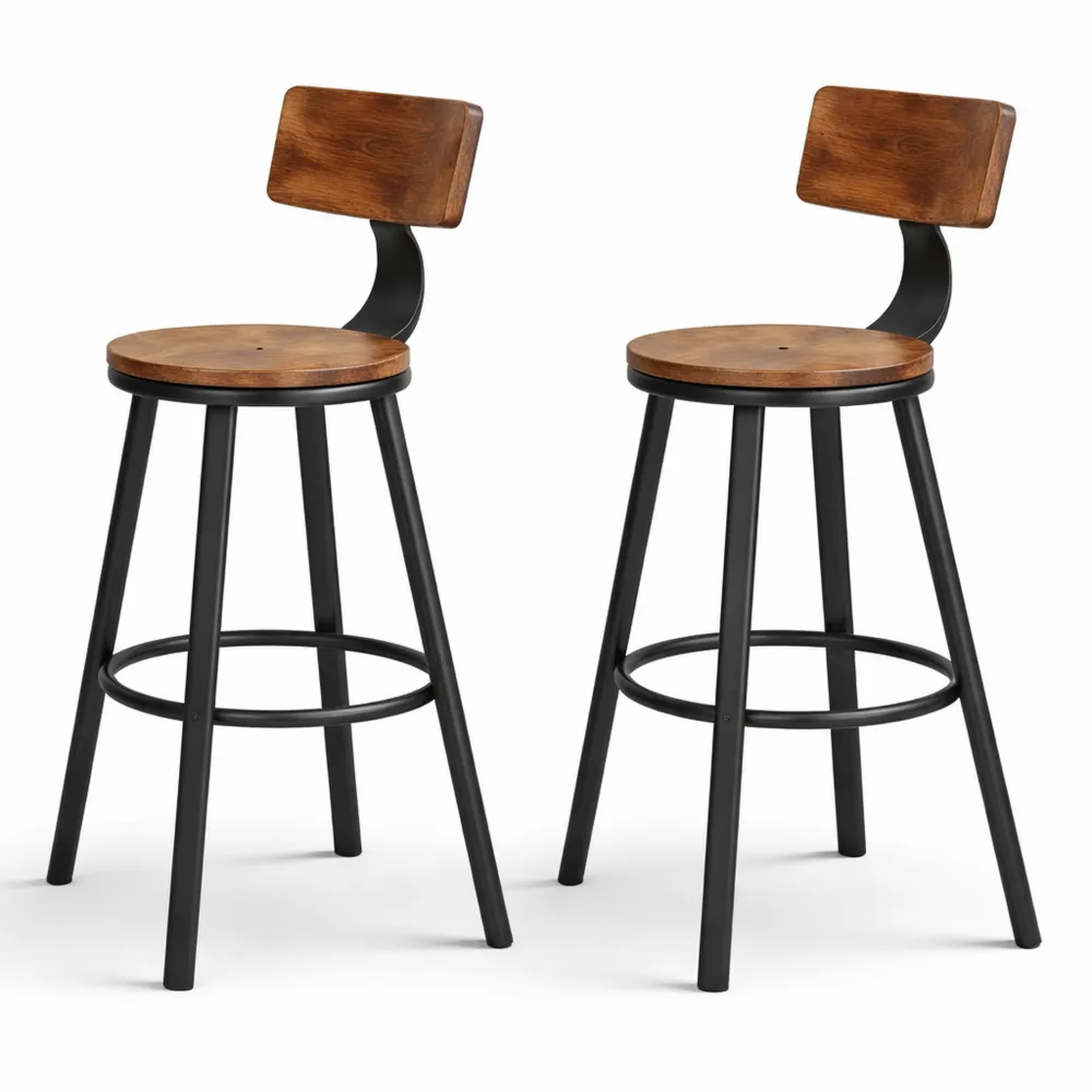 Chaises de Bar Industrielles avec Dossier, Hauteur 73,5 cm, Facilite de Montage, Marron Rustique et Noir