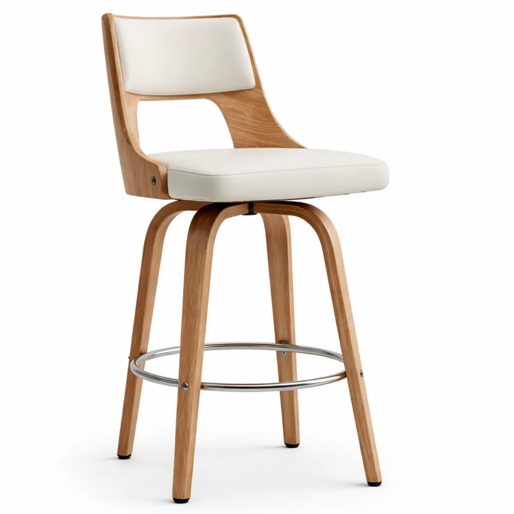 Tabouret de Bar Scandinave Pivotant en Bois et Blanc