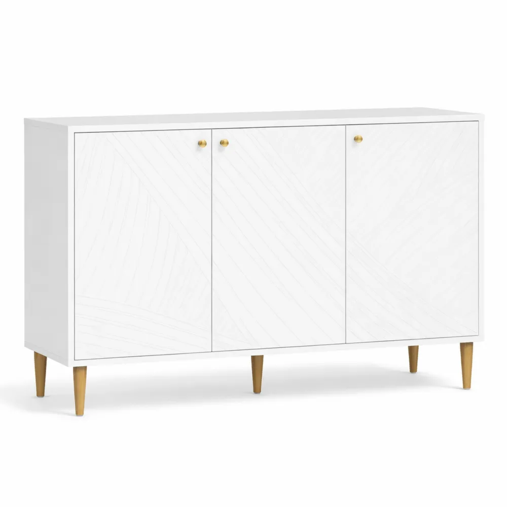 Buffet Blanc avec Portes Sculptées et Étagères Réglables