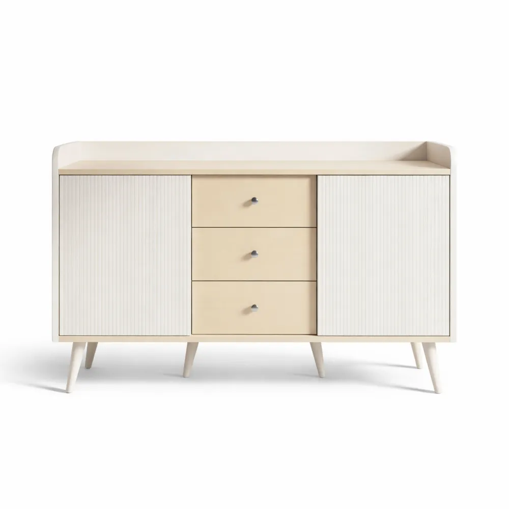 Buffet moderne en bois avec portes coulissantes et 3 tiroirs, pour salon et chambre, blanc et bois