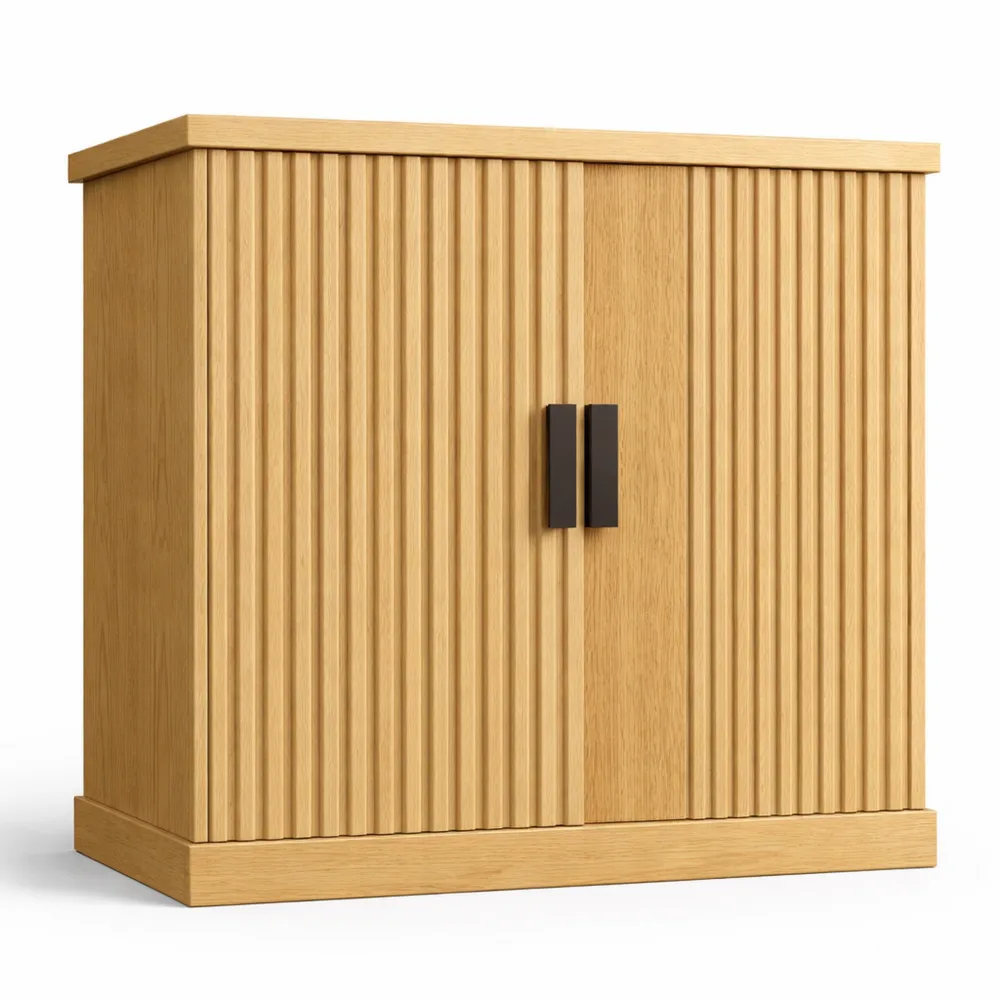 Buffet Transitionnel avec Étagères Réglables et Portes Cannelées pour Cuisine ou Salle à Manger