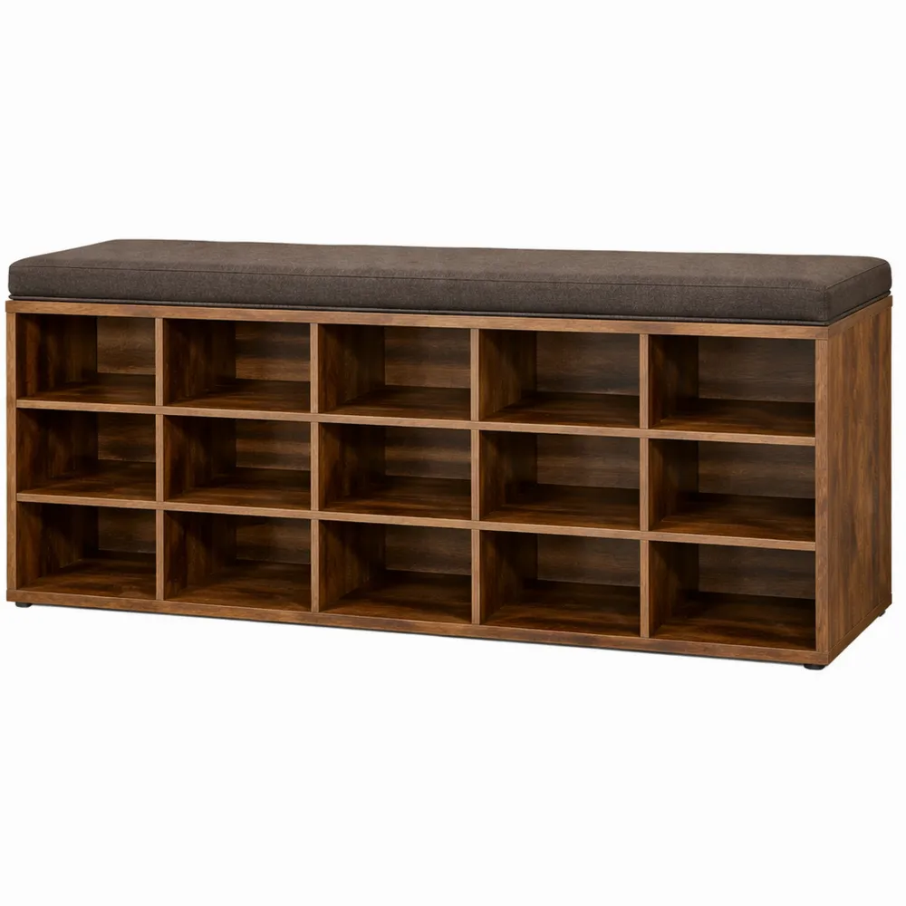 Organisateur de Chaussures avec Siège Rembourré et 15 Compartiments pour Entrée