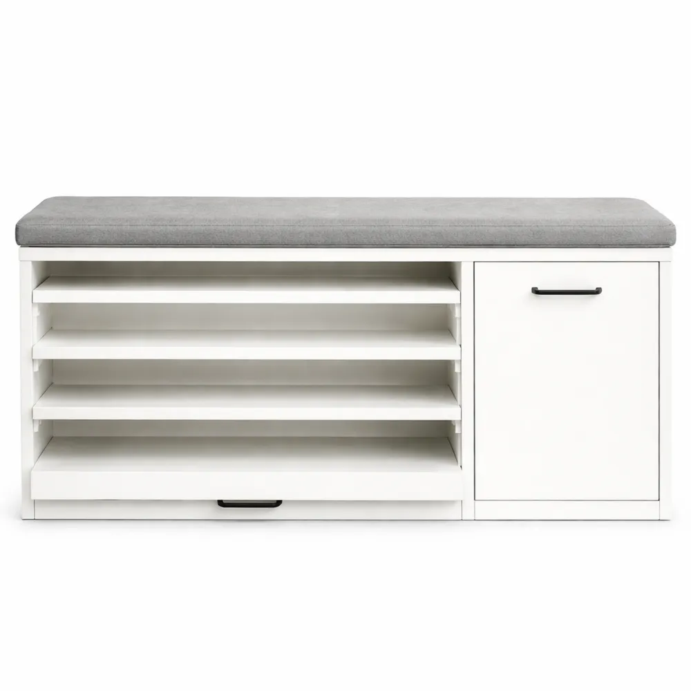Banc de rangement en bois avec coussin pour chaussures