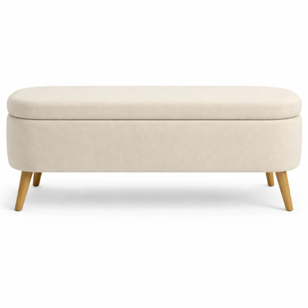 Banc de rangement polyvalent en tissu moelleux, coffre pratique, pieds robustes, capacité élevée, idéal pour salon et chambre, dimensions confortables