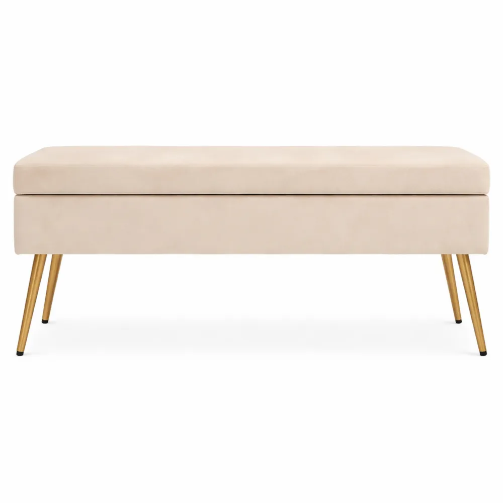 Banc de Rangement Velours avec Couvercle et Pieds Métal pour Intérieur