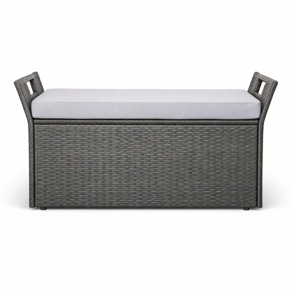 Coffre de Rangement Extérieur en Rotin 151 L avec Coussin