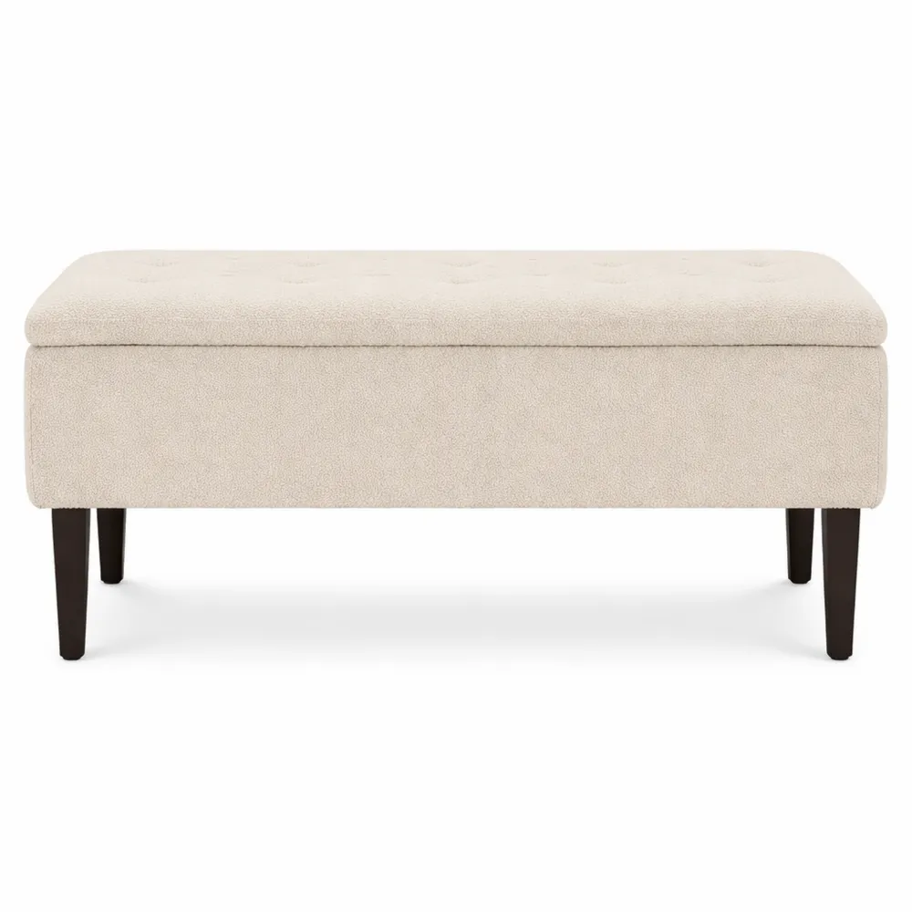 Coffre de Rangement Tabouret avec Pieds en Bois pour Intérieur 95 x 38 x 45 cm Beige