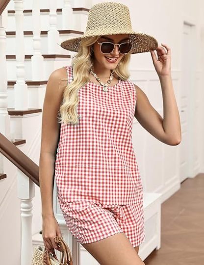 LOMON Women's Trendy 2 Piece Outfits Shorts Sets Summer Crew Neck Sleeveless Tank Top and Bottom Matching with Pockets 2026