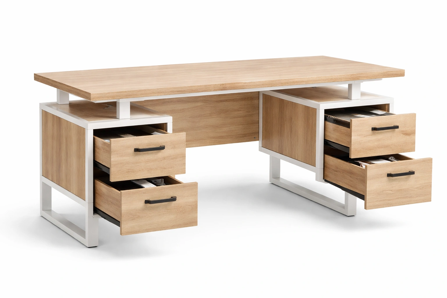 Bureau bois clair blanc avec tiroirs rangement design moderne fonctionnel- Rovirox