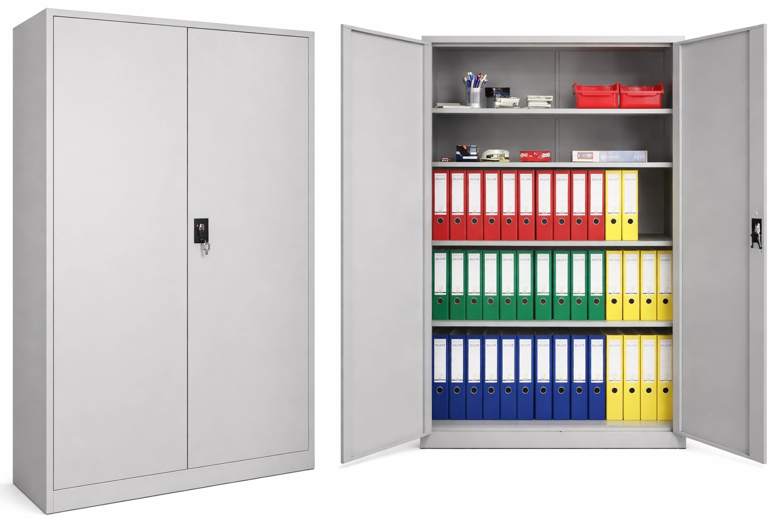 Armoire métallique grise rangement dossiers bureau avec étagères solides- Rovirox