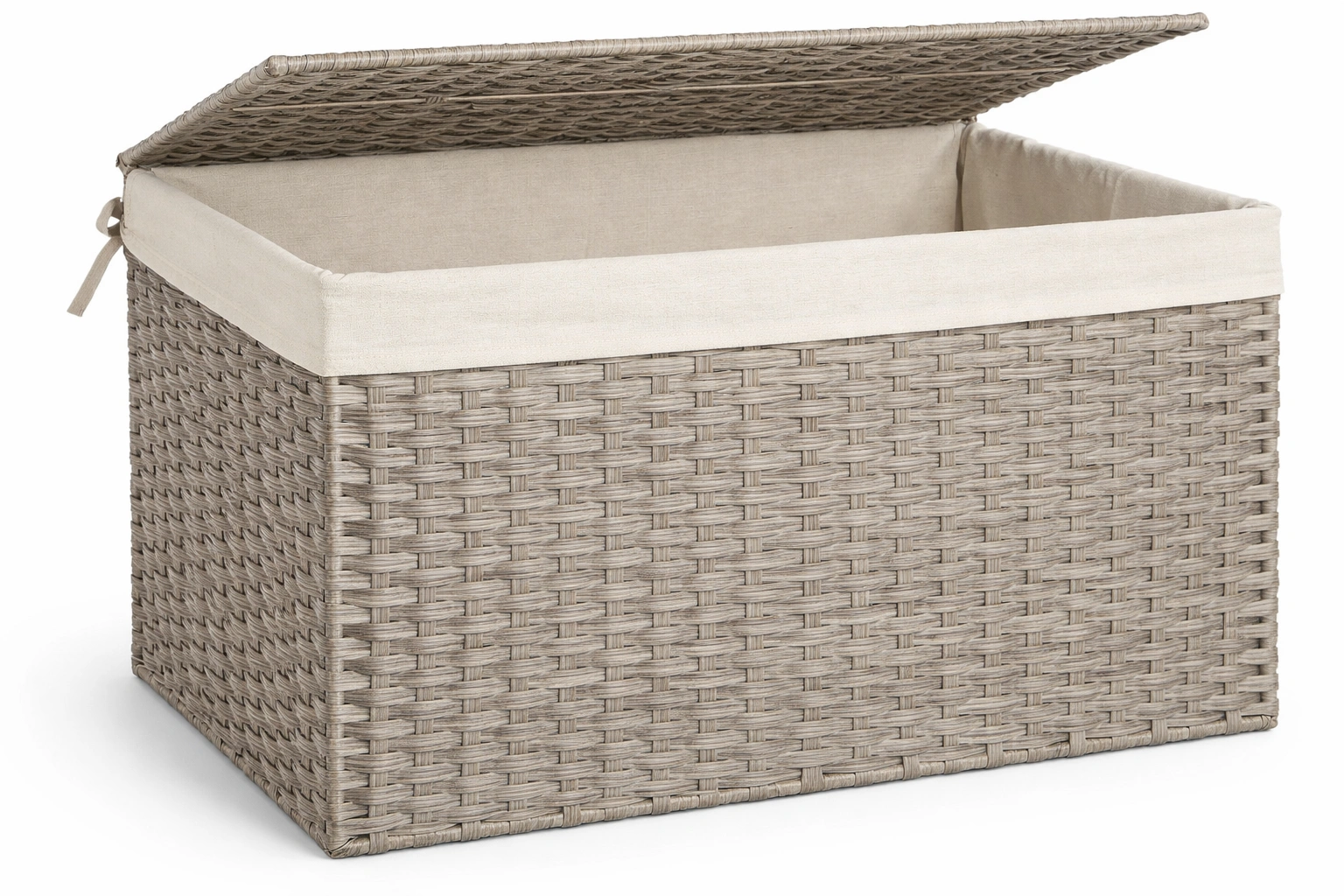 Boîte rangement rotin beige avec couvercle textile intérieur coffre maison- Rovirox