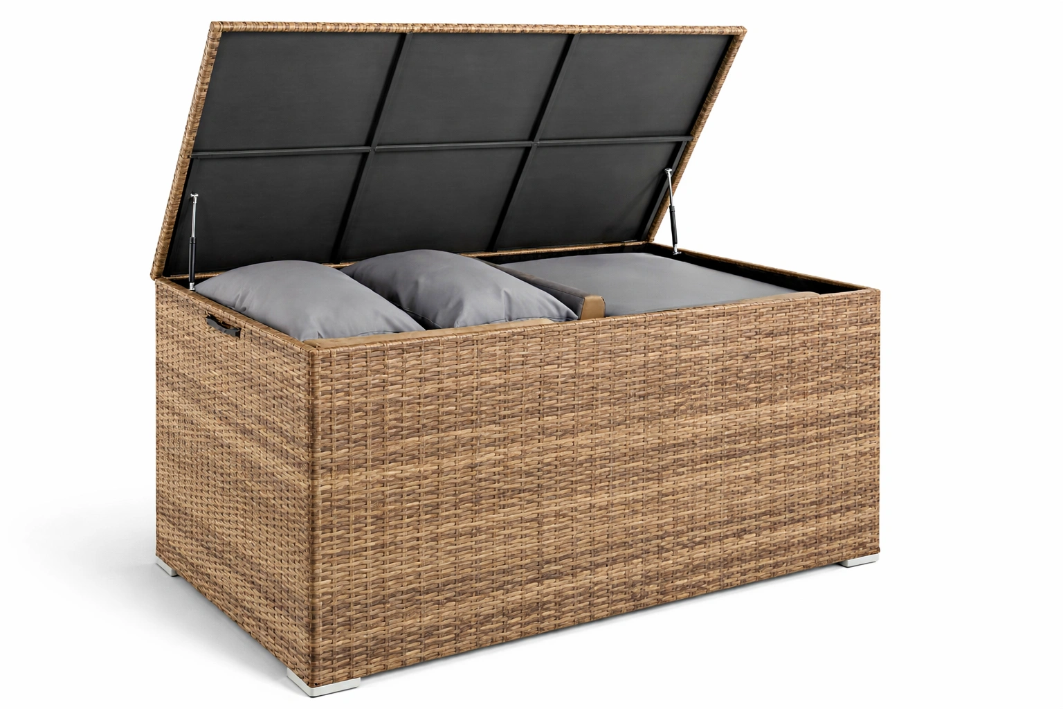 Coffre rangement rotin marron avec couvercle renforcé maison extérieur- Rovirox