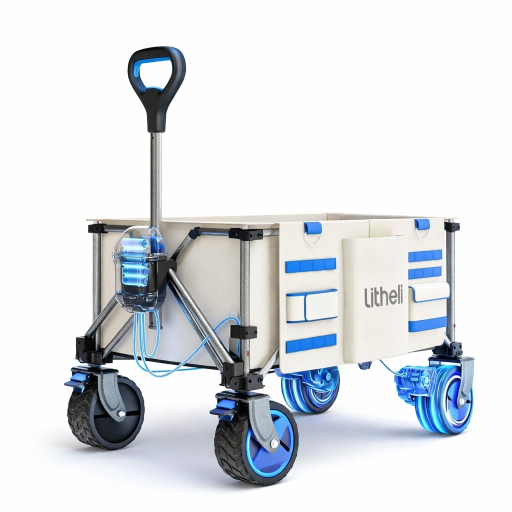 Chariot utilitaire pliable beige roues larges structure renforcée- Rovirox