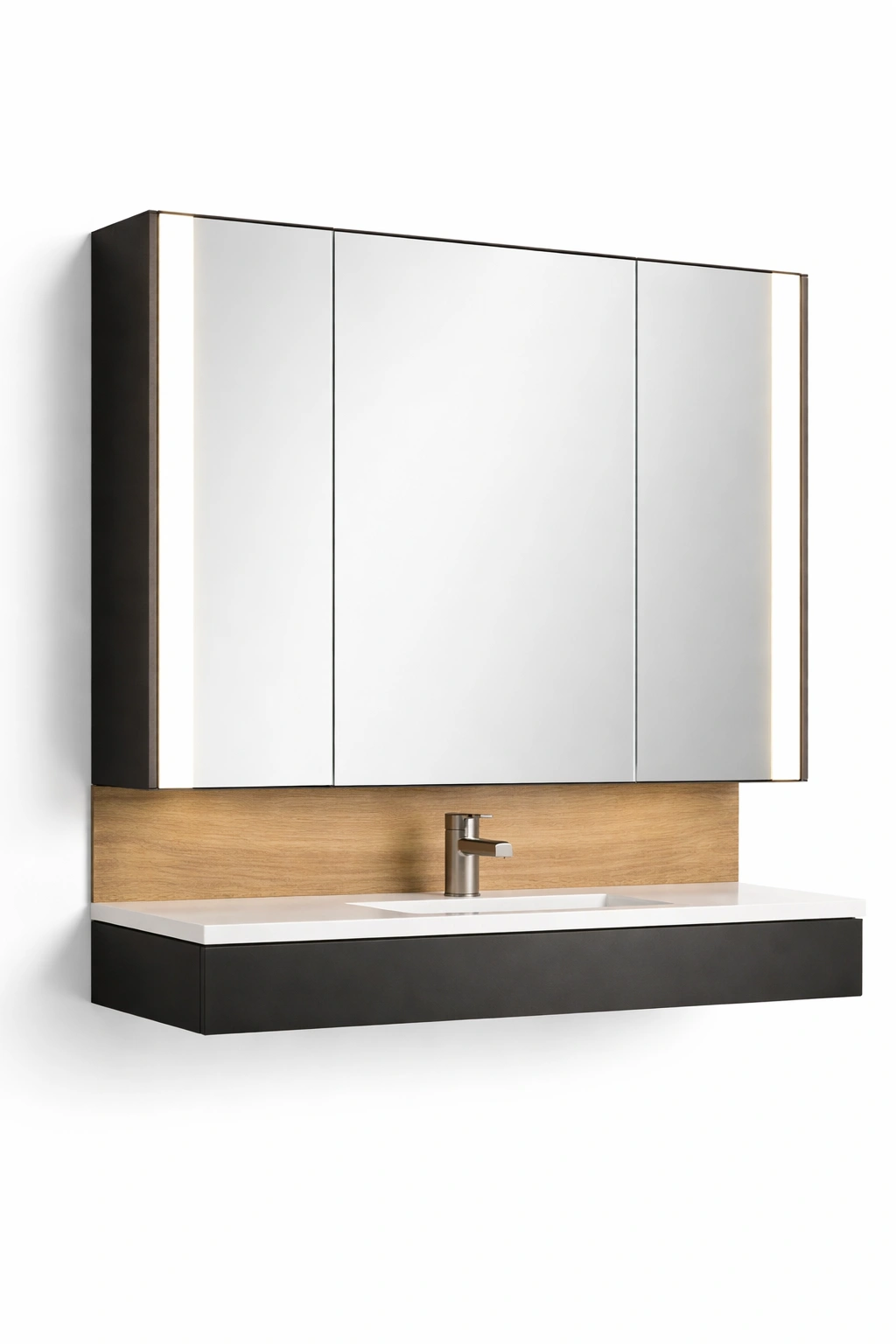 Meuble salle bain mural miroir blanc armoire rangement lavabo- Rovirox