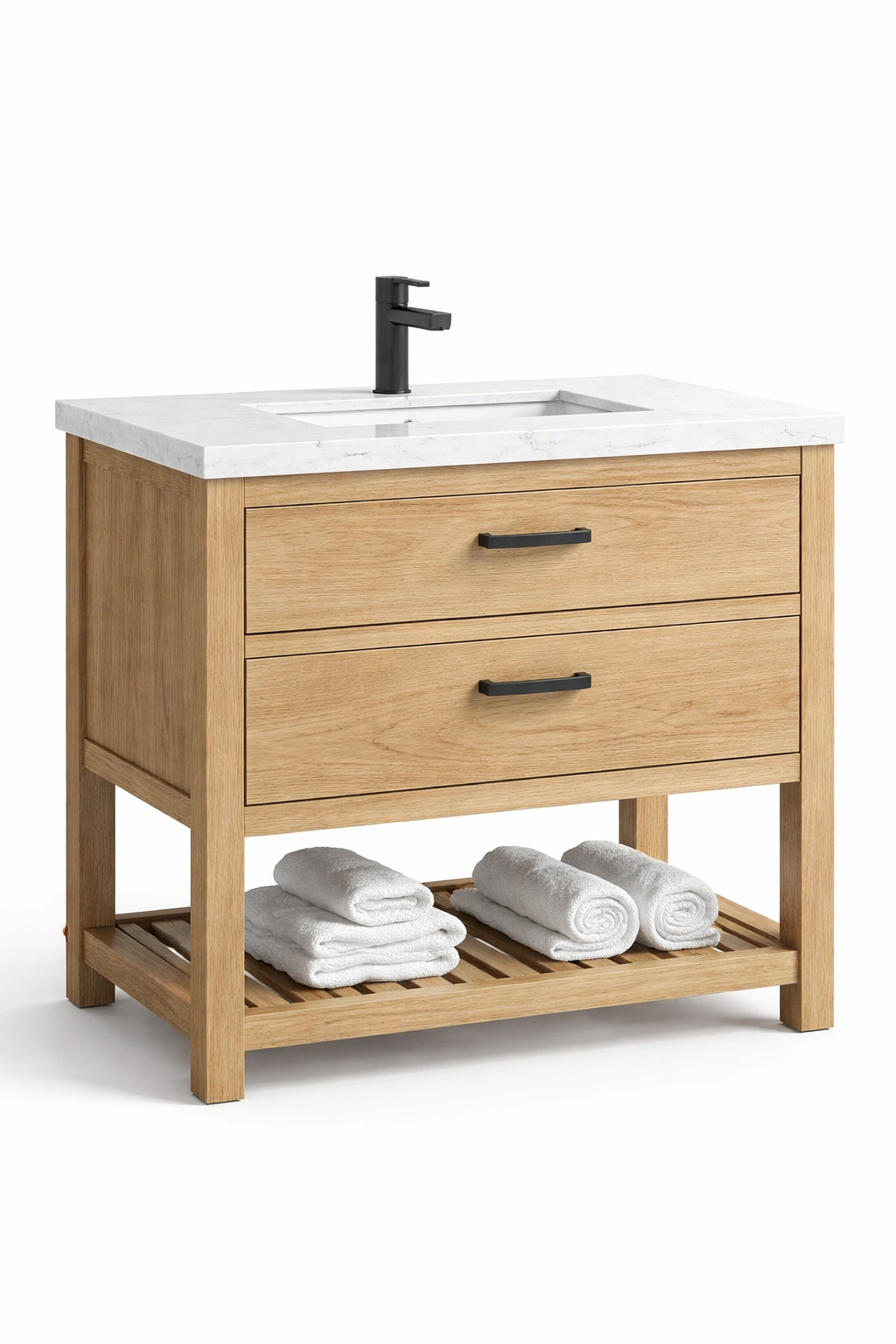 Meuble lavabo bois clair étagère basse rangement serviettes- Rovirox