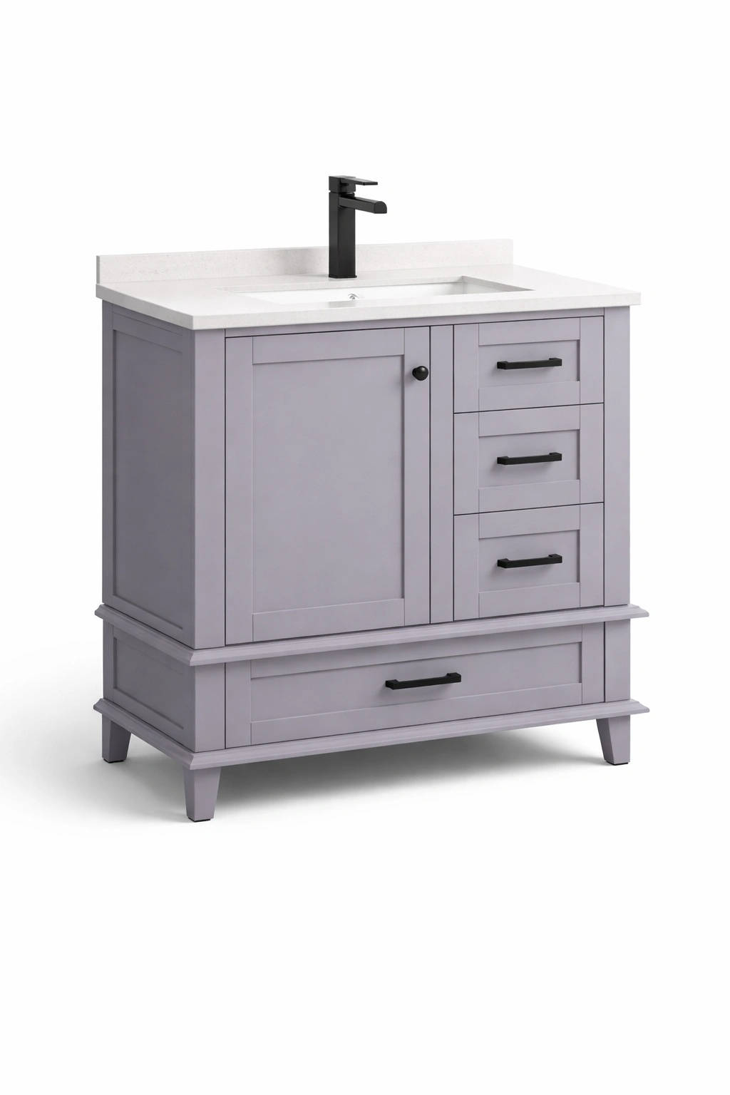 Meuble lavabo gris tiroirs porte rangement salle bain complet- Rovirox