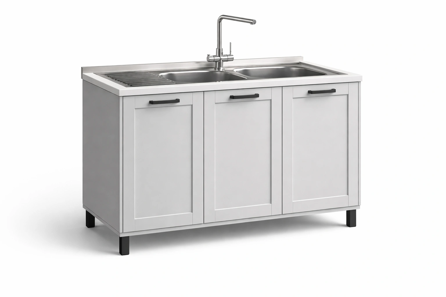 Meuble cuisine évier inox blanc rangement placard double bac- Rovirox