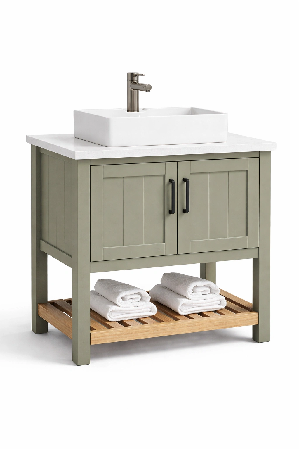 Meuble lavabo vert rangement double porte étagère salle bain- Rovirox