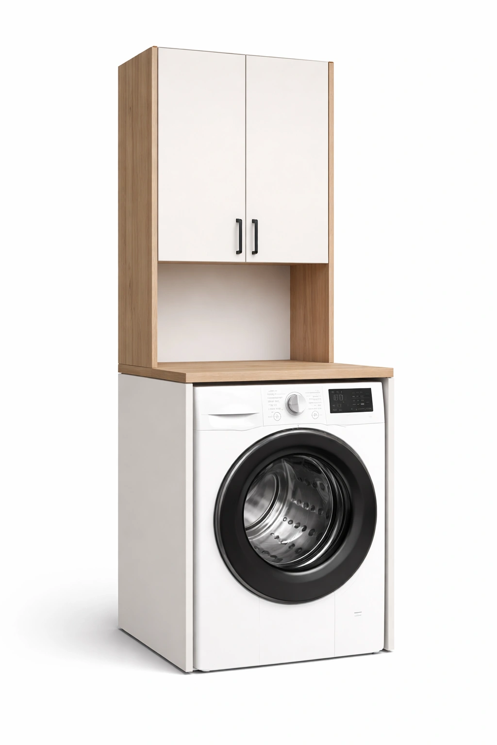 Meuble machine laver bois blanc armoire rangement buanderie- Rovirox