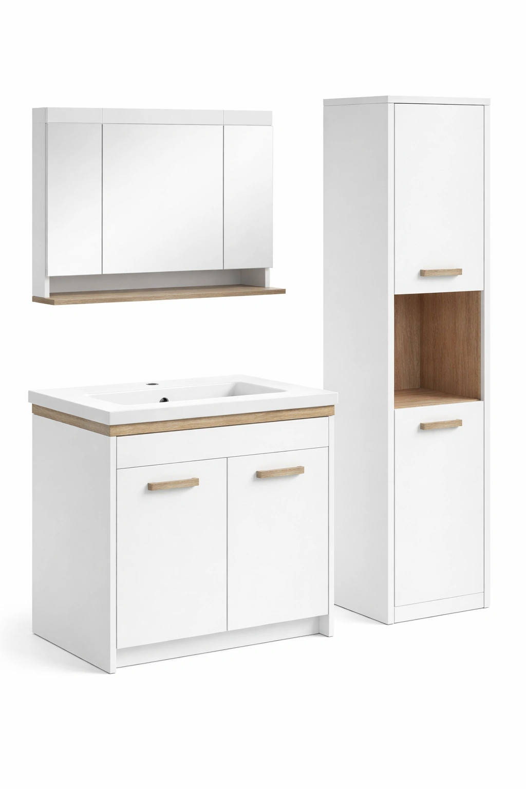 Meuble salle bain blanc colonne armoire miroir rangement complet- Rovirox