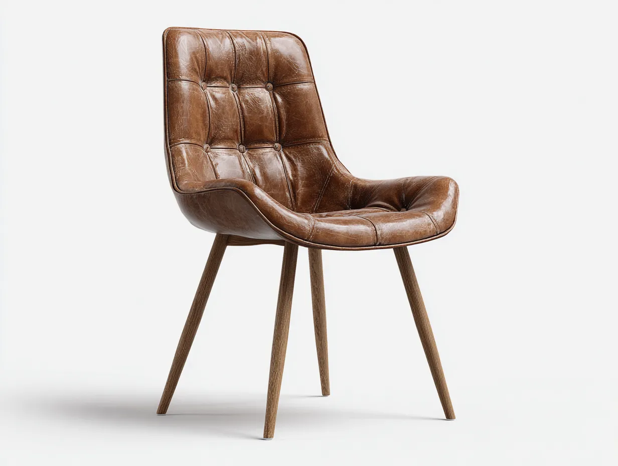 Sillas de comedor tapizada en piel sintética marrón con patas de madera 55x60x85 cm - diseño moderno-Oakmyhub