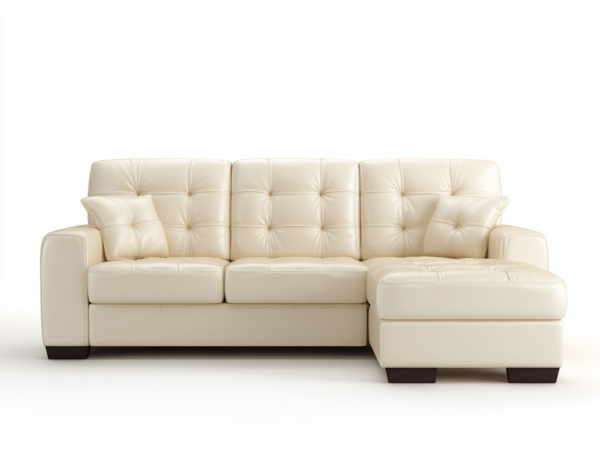 Sofás rinconeros tapizado en piel sintética beige 255x165x85 cm - diseño moderno para sala de estar-Oakmyhub