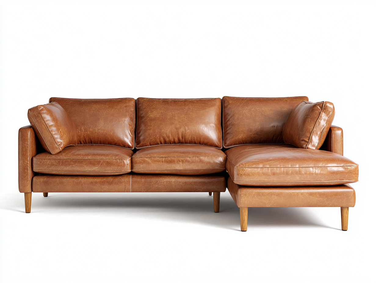 Sofás rinconeros tapizados en cuero sintético 230x150x85 cm - marrón - diseño moderno con patas de madera-Oakmyhub