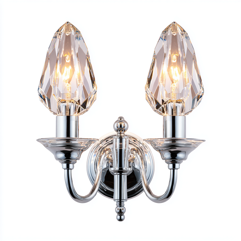 Applique-Vetro cristallo-Metallo-28x18x34 cm-Trasparente-Cromato-Stile classico-Oakgethaus