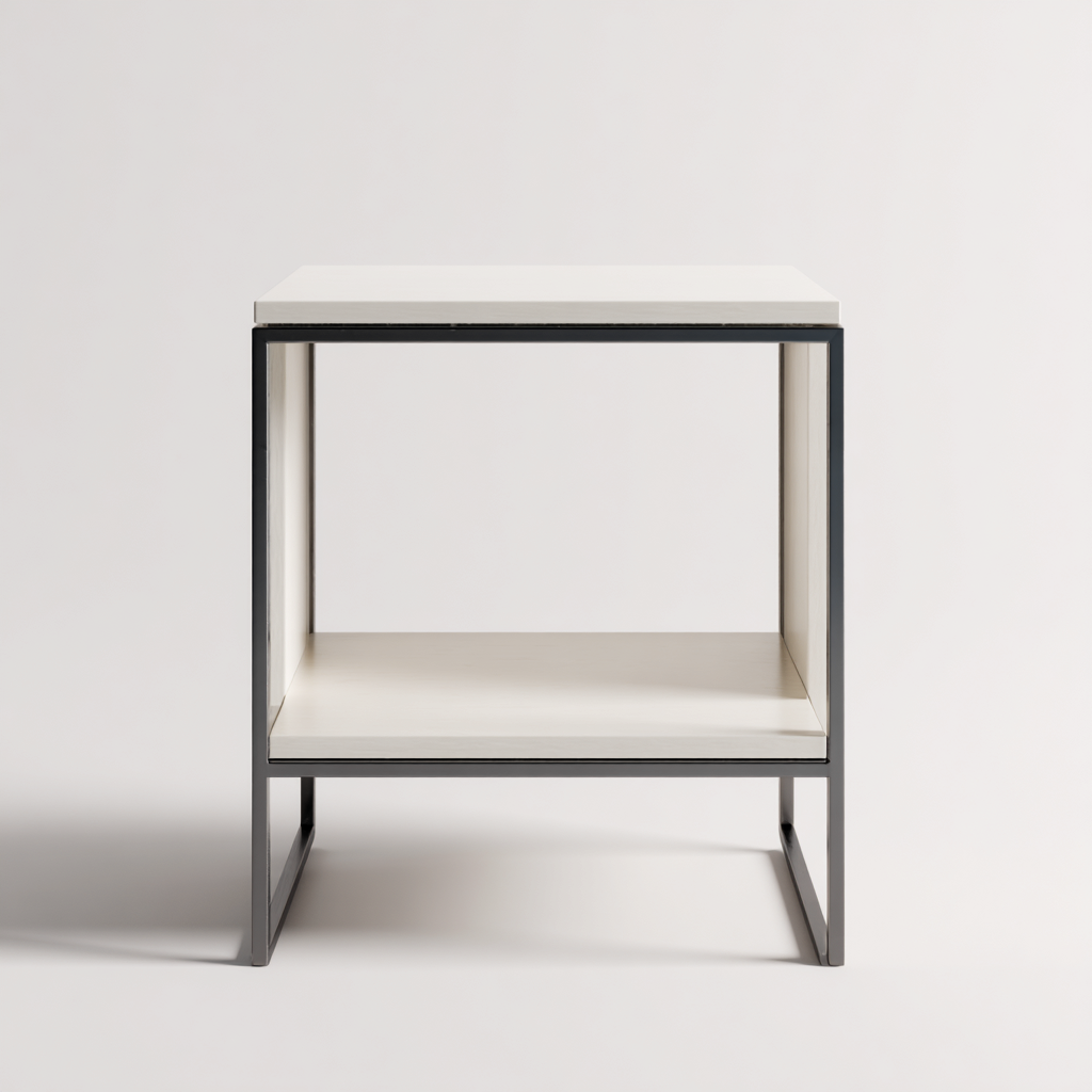 Comodino-metallo-legno-45x40x50 cm-nero-bianco-design minimalista moderno-Oakgethaus