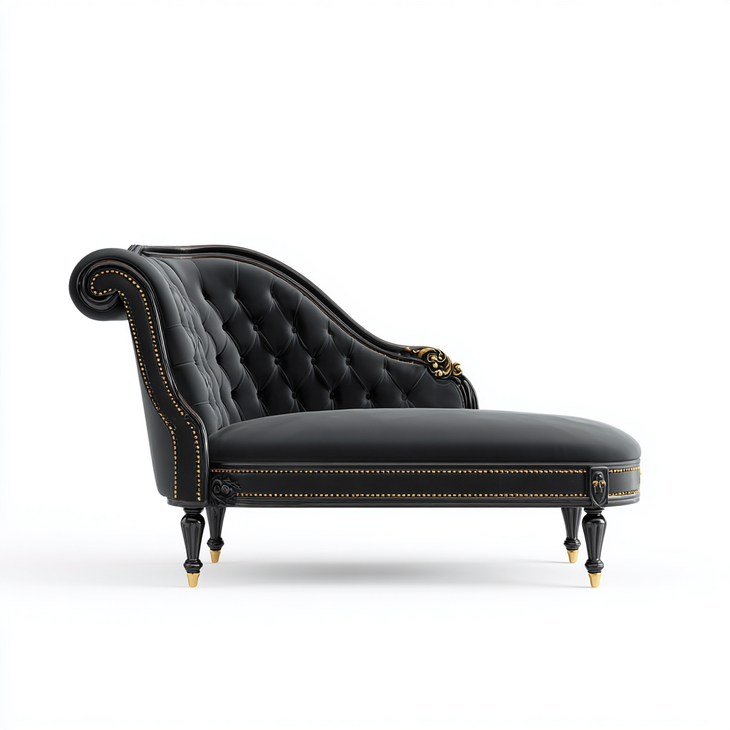Chaise longue-Velluto-Legno-172x76x83 cm-Nero-Oro-Stile classico lussuoso-Oakgethaus