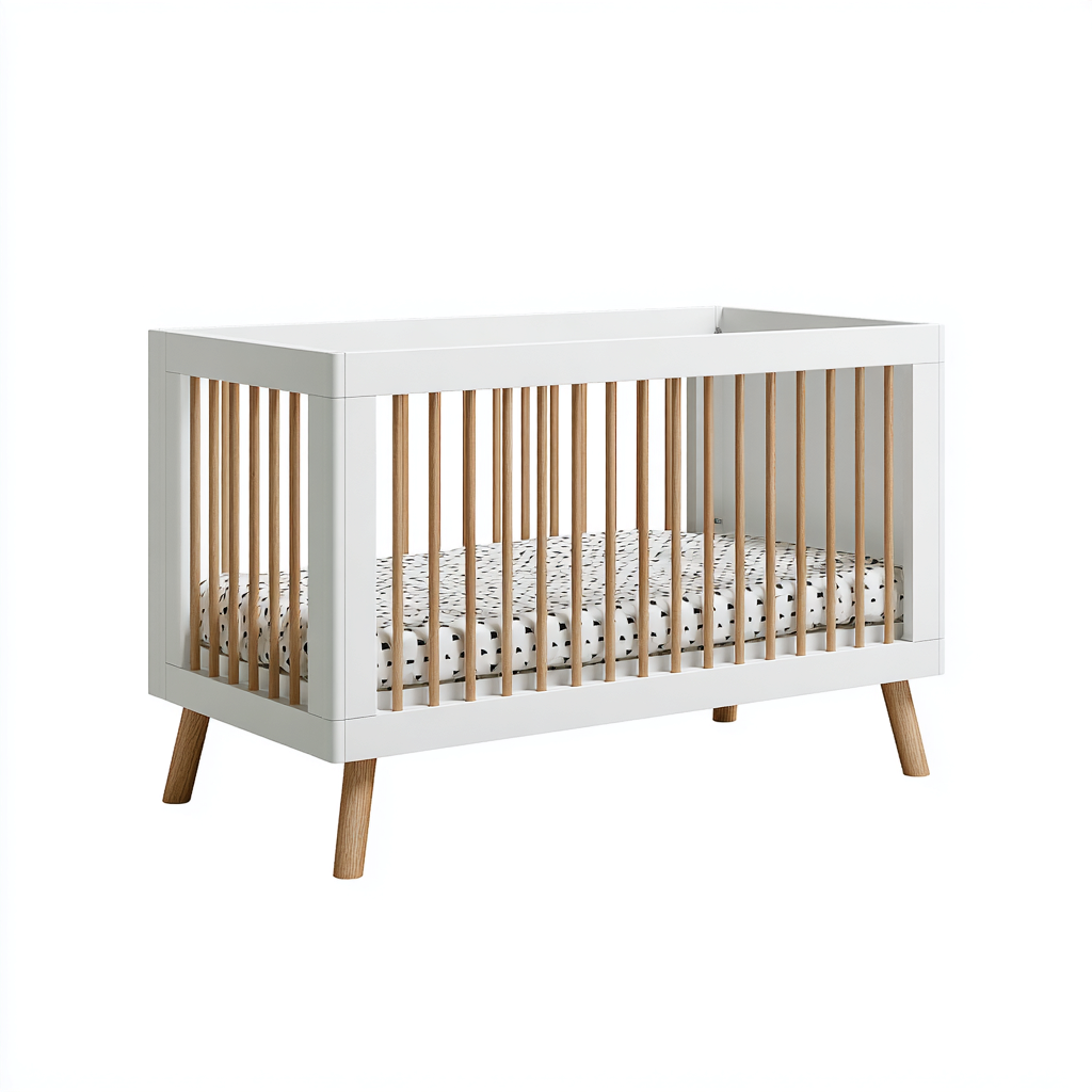 Lettino per bambini-legno massello-MDF-132x72x88 cm-bianco-naturale-stile moderno-Oakgethaus