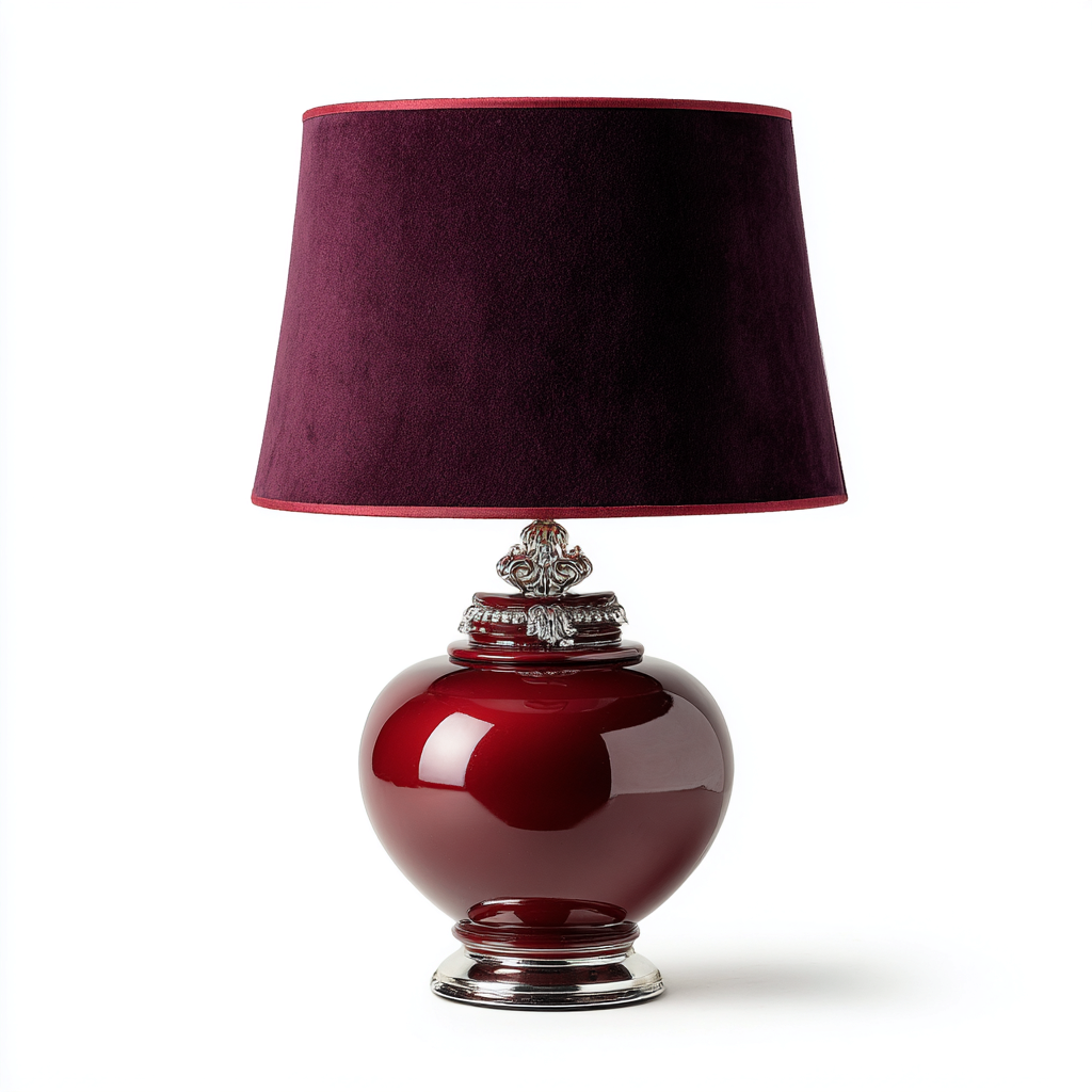 Lampada da tavolo - ceramica-metallo-tessuto - 30x30x50 cm - bordeaux-argento - stile classico-Oakgethaus