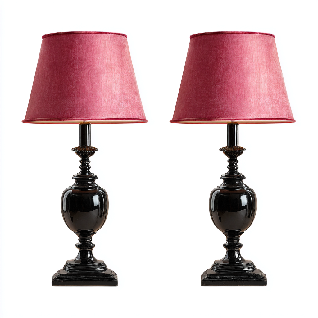 Lampada da tavolo - ceramica-metallo-tessuto - 30x30x55 cm - nero-rosa - stile classico-Oakgethaus
