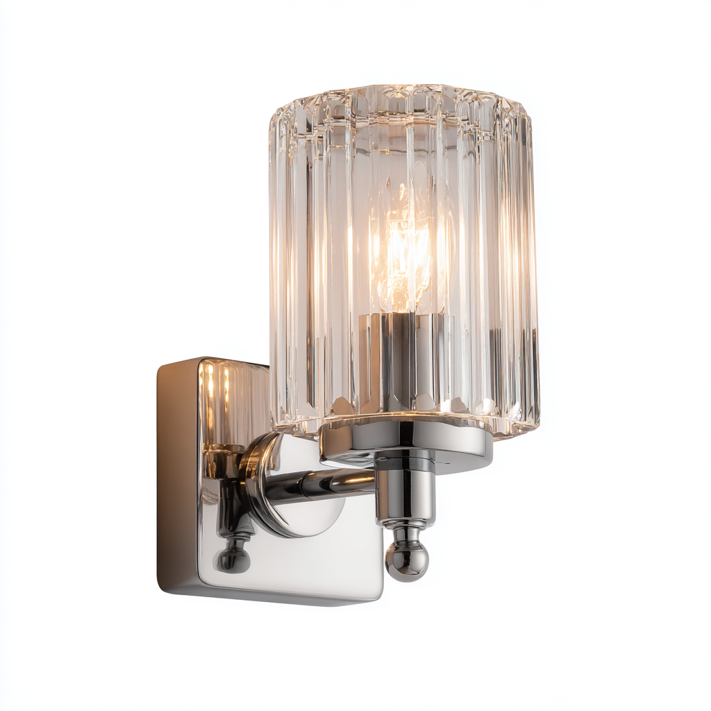 Applique-Vetro-Metallo-16x14x30 cm-Trasparente-Cromato-Stile contemporaneo-Oakgethaus