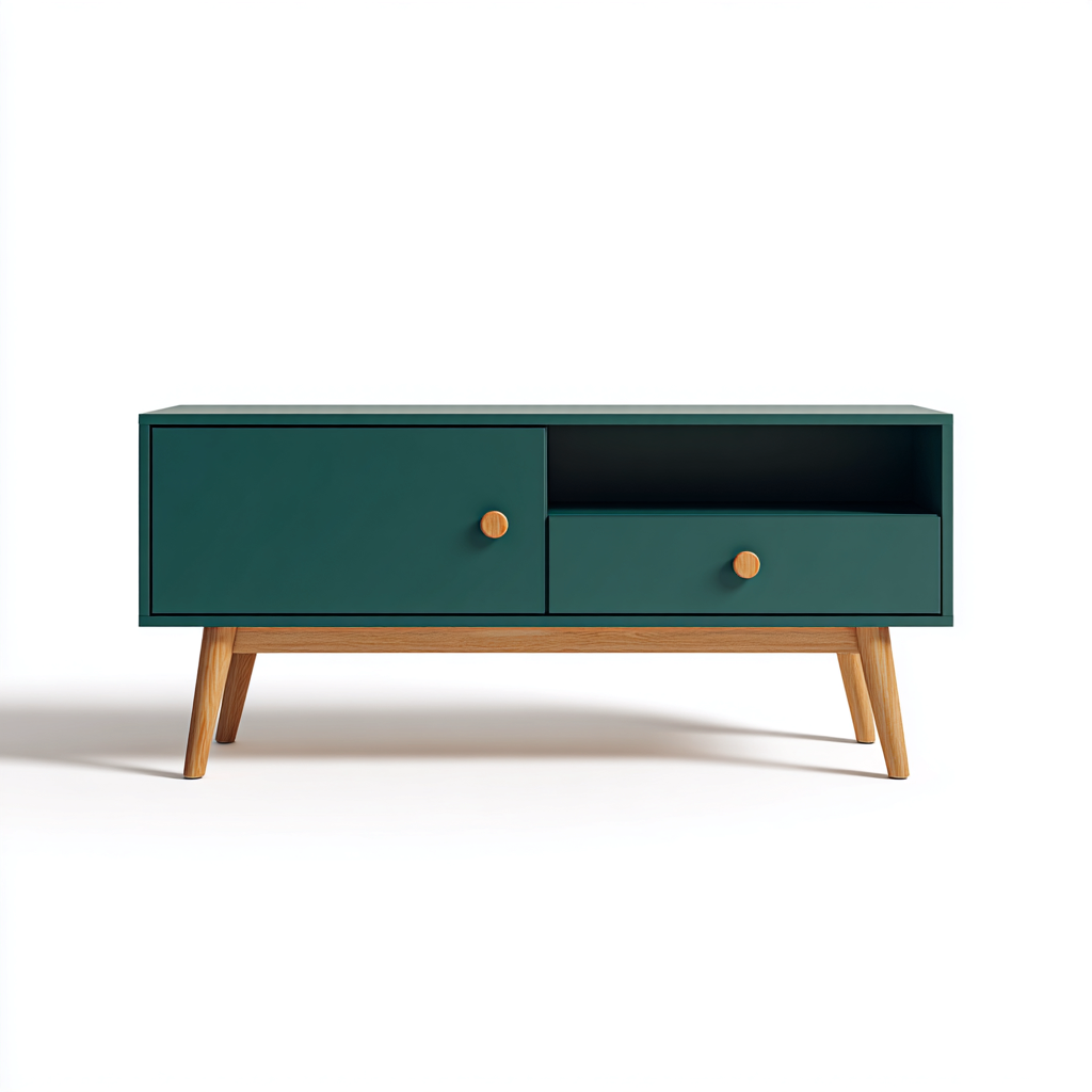 Mobile TV-legno-170x40x50 cm-verde scuro-legno naturale-stile scandinavo-Oakgethaus