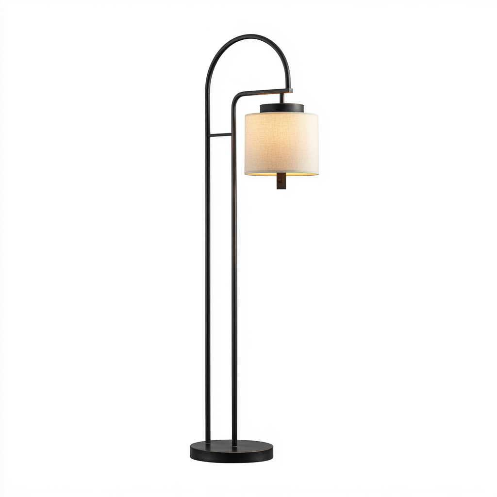 Lampada da terra - metallo-tessuto - 45x45x170 cm - nero-beige - stile moderno ad arco-Oakgethaus
