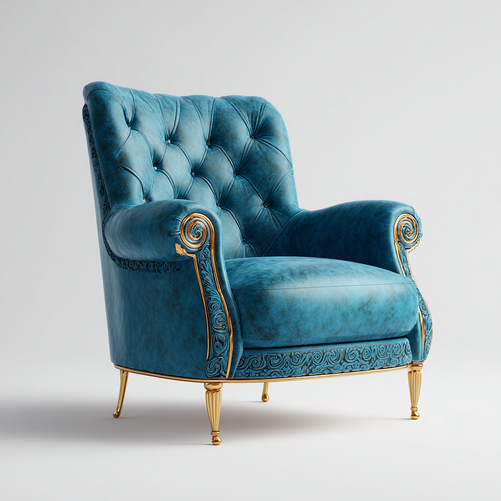 Poltrona-velluto-metallo-88x82x92 cm-blu-stile classico elegante-Oakgethaus