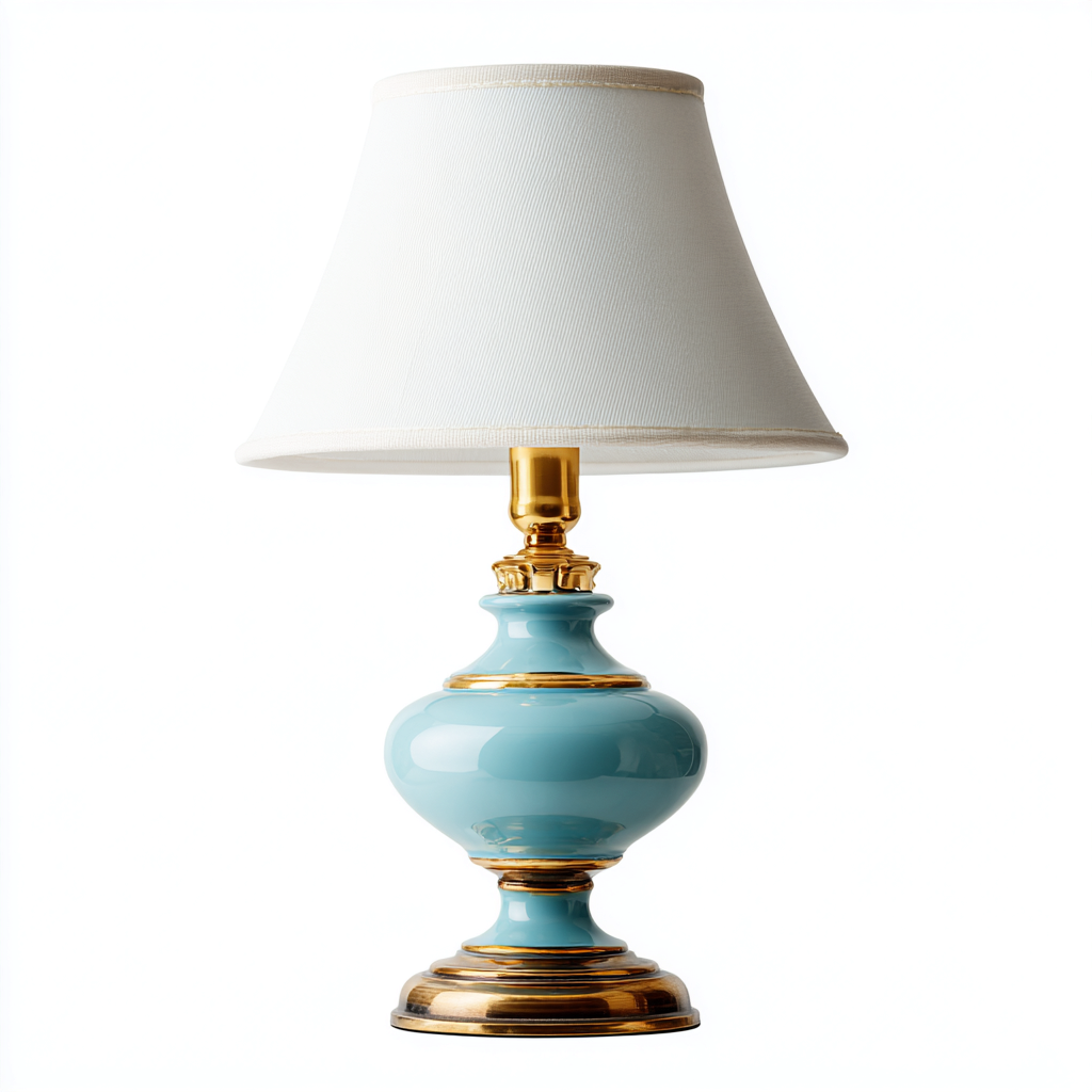 Lampada da tavolo - ceramica-metallo-tessuto - 30x30x52 cm - azzurro-oro-avorio - stile classico-Oakgethaus