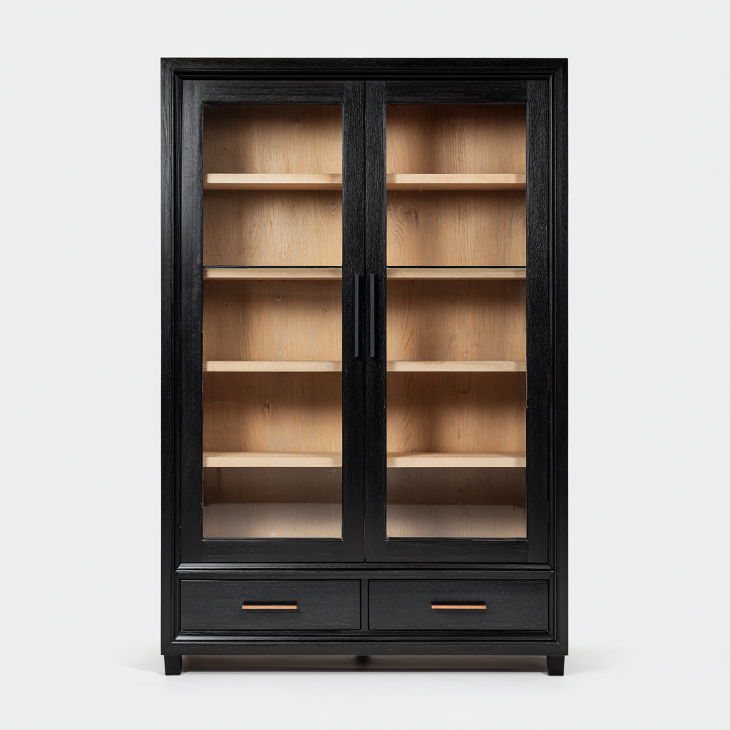 Vetrina-Legno-Vetro-98x42x188 cm-Nero-Stile contemporaneo classico-Oakgethaus