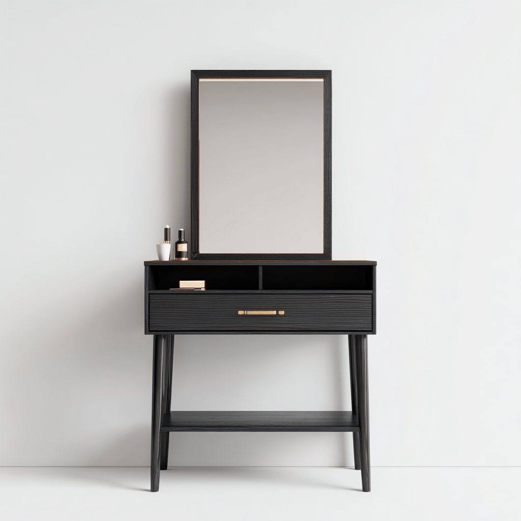 Toeletta - Legno-Vetro - 90x40x135 cm - nero - stile moderno-Oakgethaus