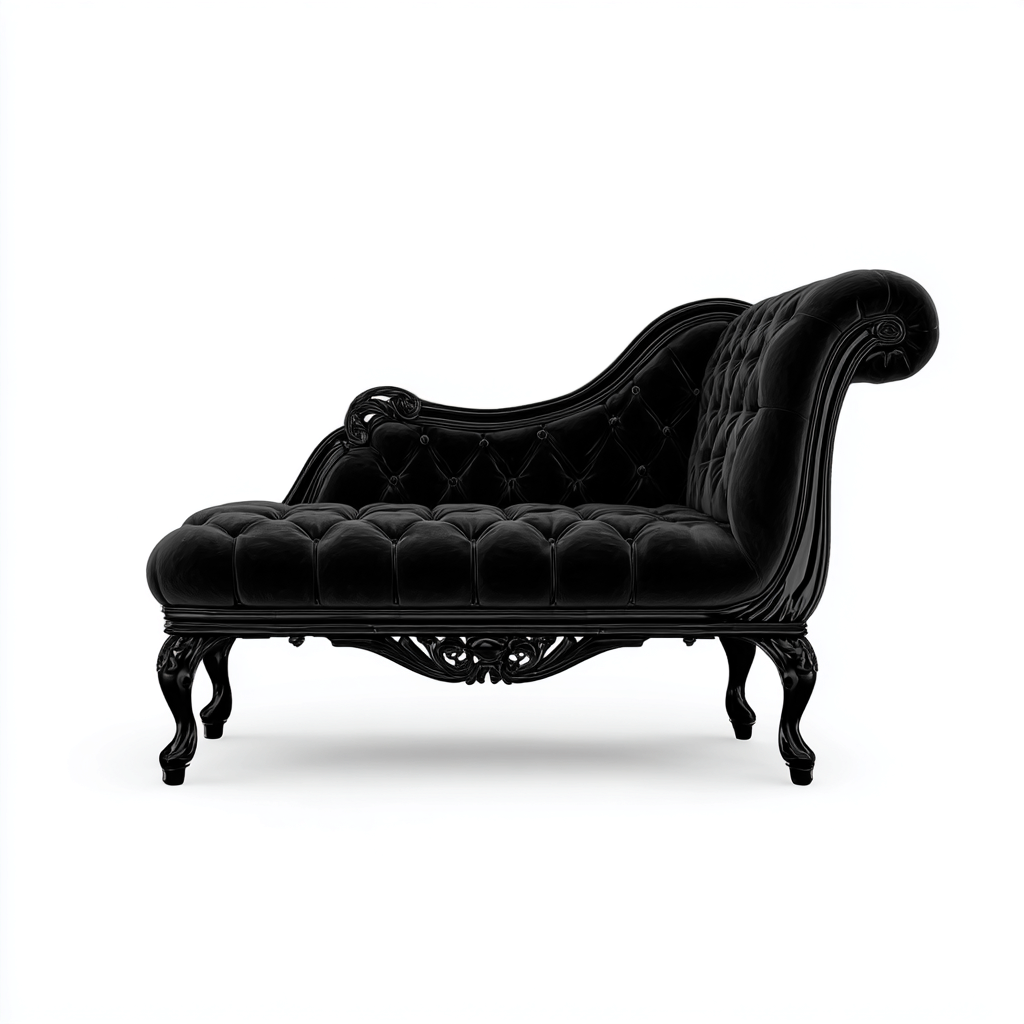 Chaise longue-Velluto-Legno-170x74x82 cm-Nero-Stile classico ornamentale-Oakgethaus