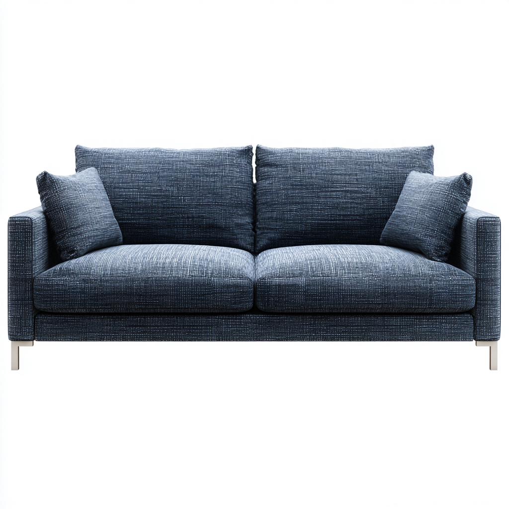 Divano lineare-tessuto-metallo-208x90x82 cm-blu scuro-design moderno-Oakgethaus