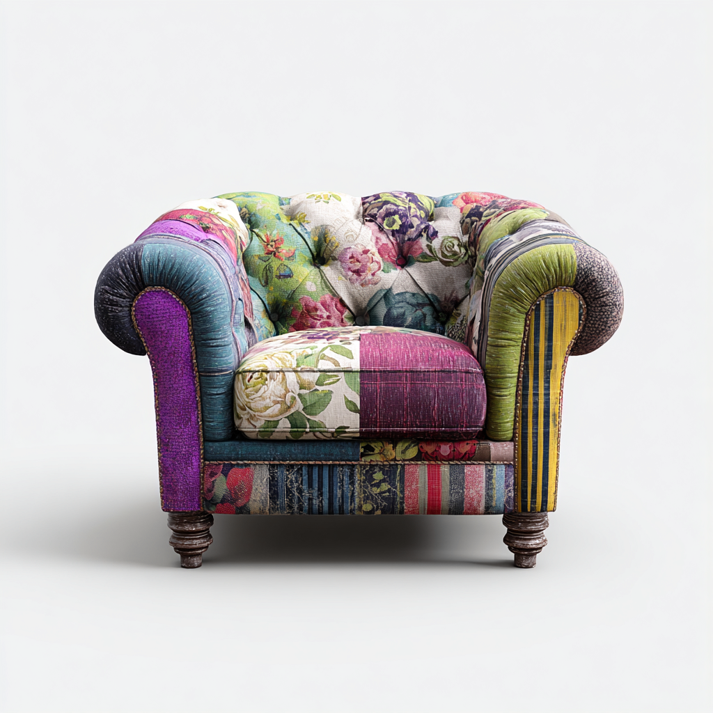 Poltrona-tessuto-legno-88x84x80 cm-multicolore-stile patchwork classico-Oakgethaus