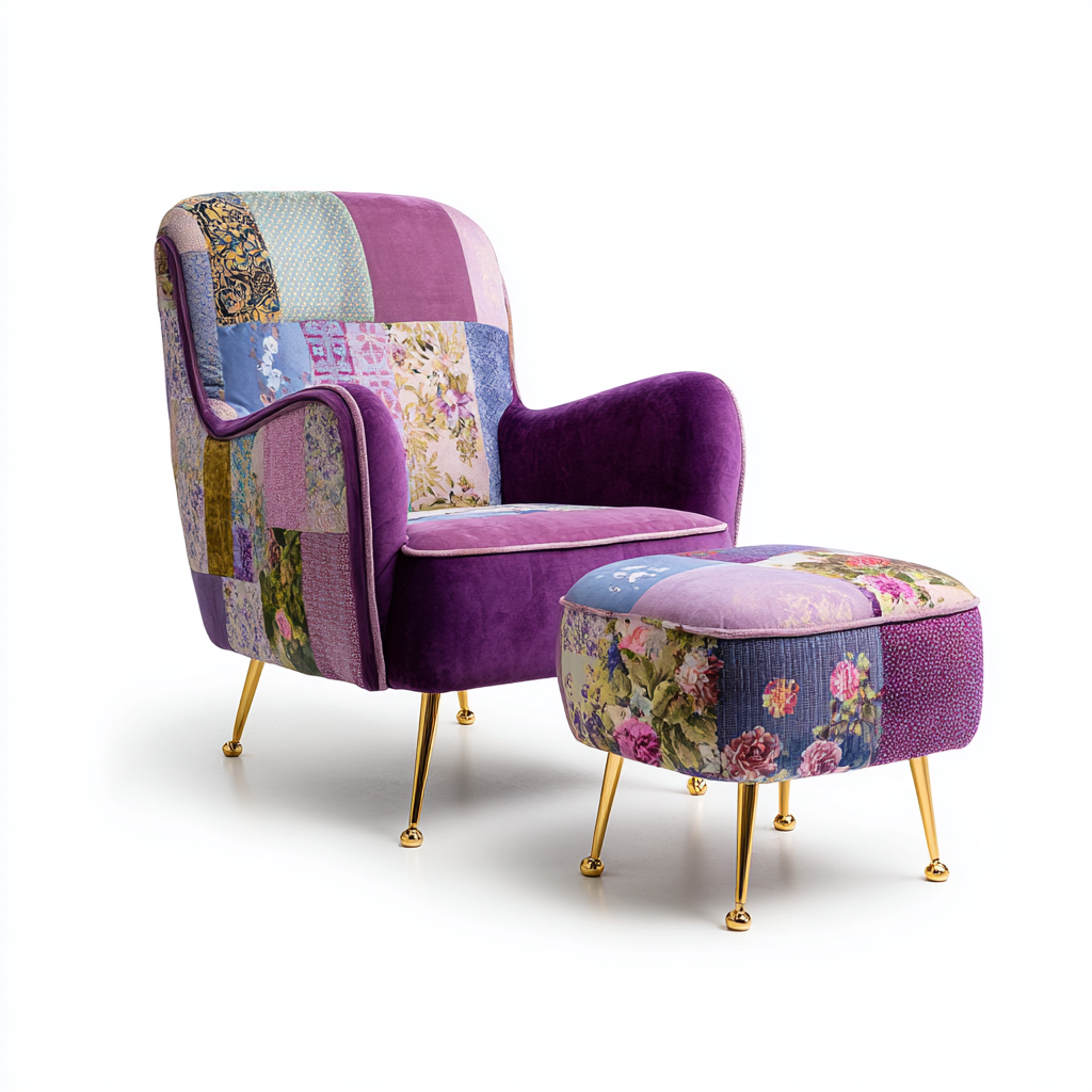 Poltrona-tessuto-legno-metallo-88x84x94 cm-multicolore-stile patchwork elegante-Oakgethaus