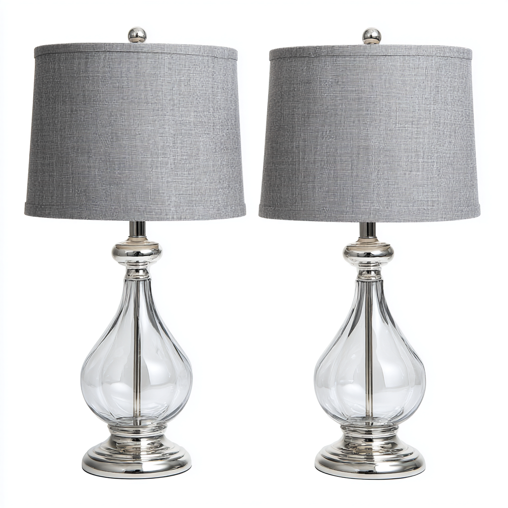 Lampada da tavolo - vetro-metallo-tessuto - 32x32x56 cm - trasparente-argento-grigio - stile classico-Oakgethaus